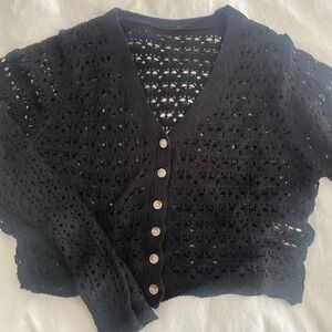 SHEIN Black Crochet Cardigan with Buttons